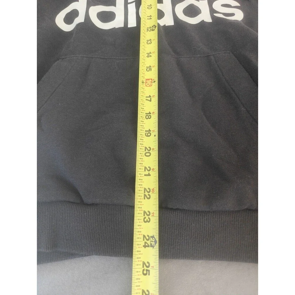 Adidas Hoodie Black Logo Pullover Sweatshirt Men's Medium 3 Stripe